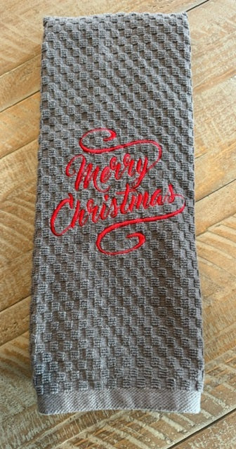 Merry Christmas Red-on-Gray Towel